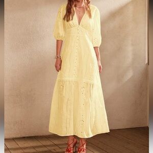 NWOT SIZE M Elegant Yellow Eyelet Dress